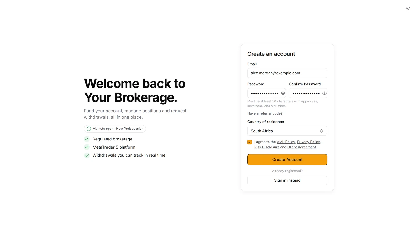 Callisto screen: signup (sample data)